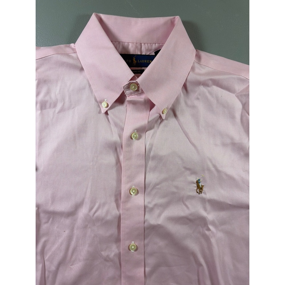Ralph Lauren Dress Shirt Mens Medium 15.5 32/33 Pink Classic Fit Cotton Button